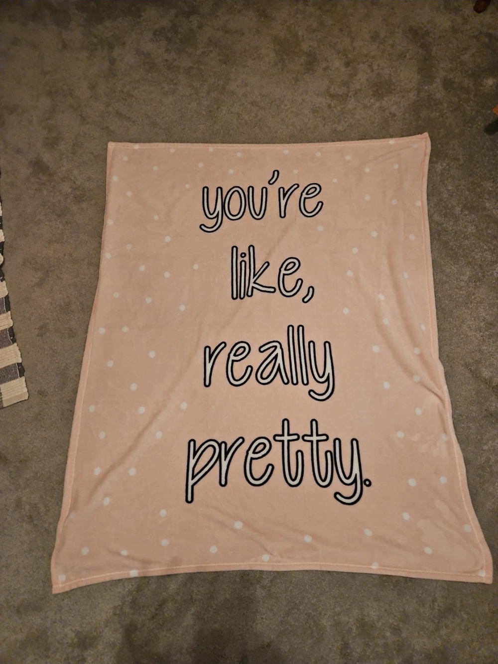 Soft Pink Polka Dot Throw Blanket with Script
